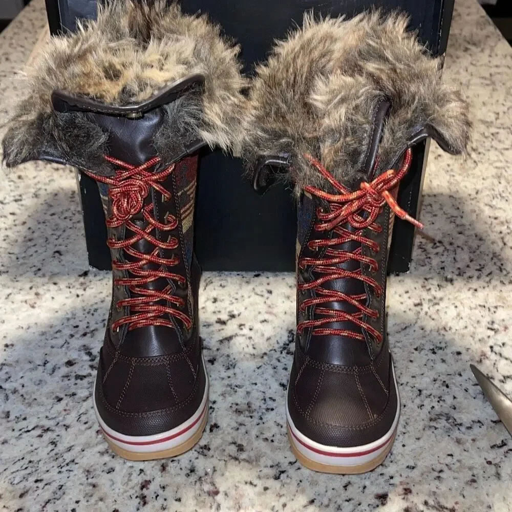 Celebrity Pink Elena Brown Faux Fur Winter Tribal‎ Boots 8M NWB